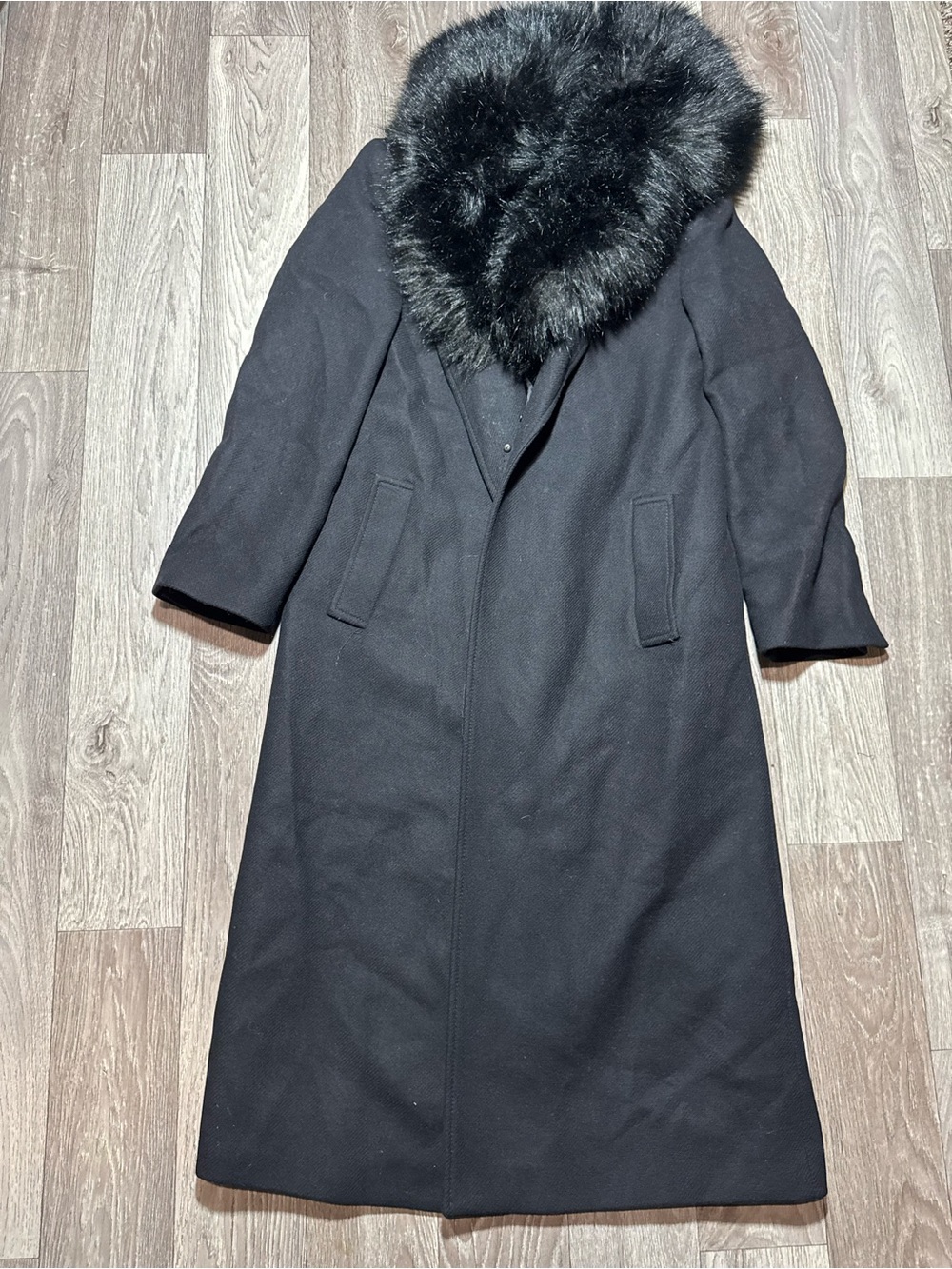 Zara Manteco Italian Fabric Faux Fur Collar Missing Belted Jacket Coat Medium